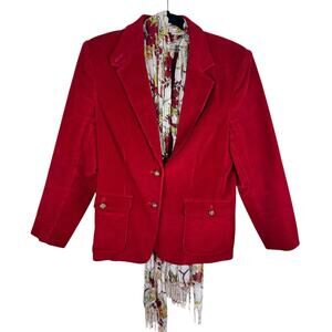 Compositions Vintage Red Corduroy Single Breasted Button Up Blazer Scarf Size 14
